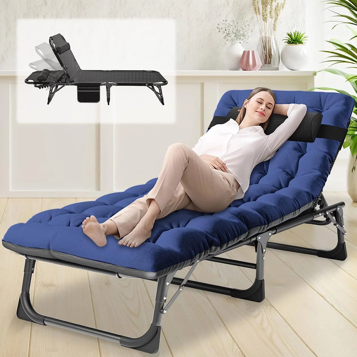 Folding Camping Cot with Cushion and Headrest D115