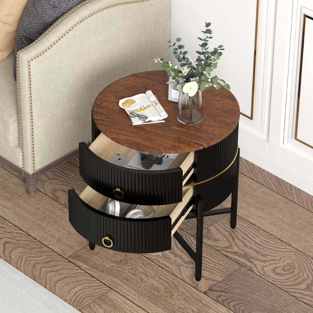 Black 2-Drawer End Table with X-Metal Base P454