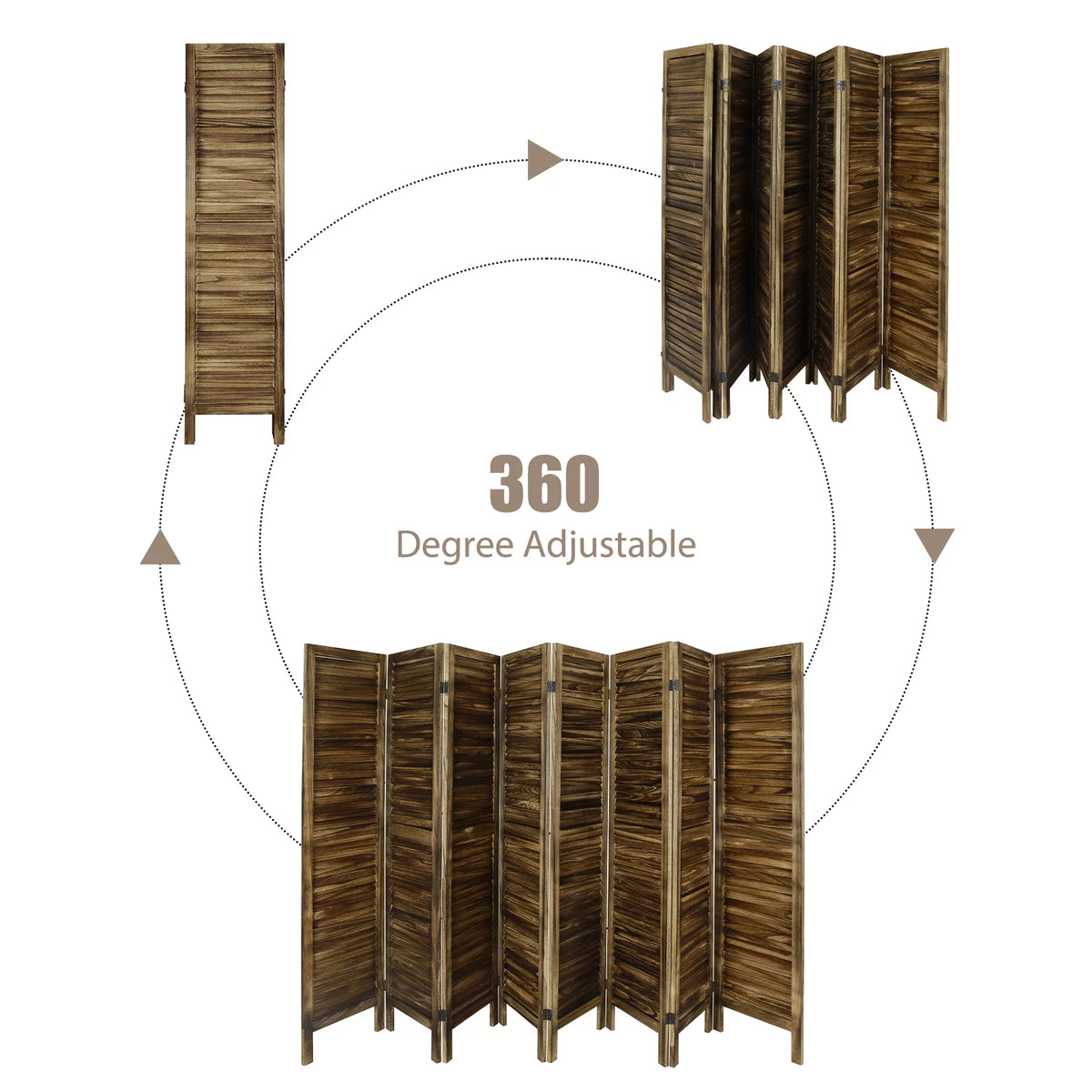 8 Panel Folding Room Divider Privacy Screen 5.6Ft Tall Brown C377584