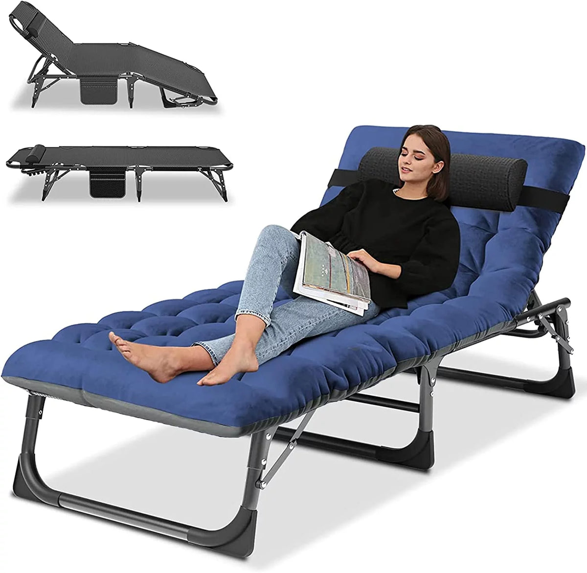 Folding Camping Cot with Cushion and Headrest D115