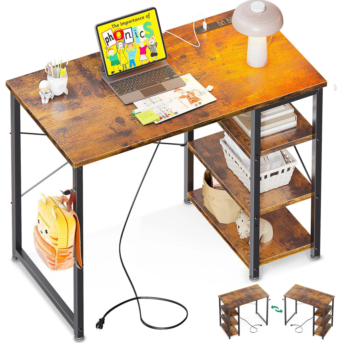 32 Inch Computer Desk with Power Outlet and Storage Shelf A501823