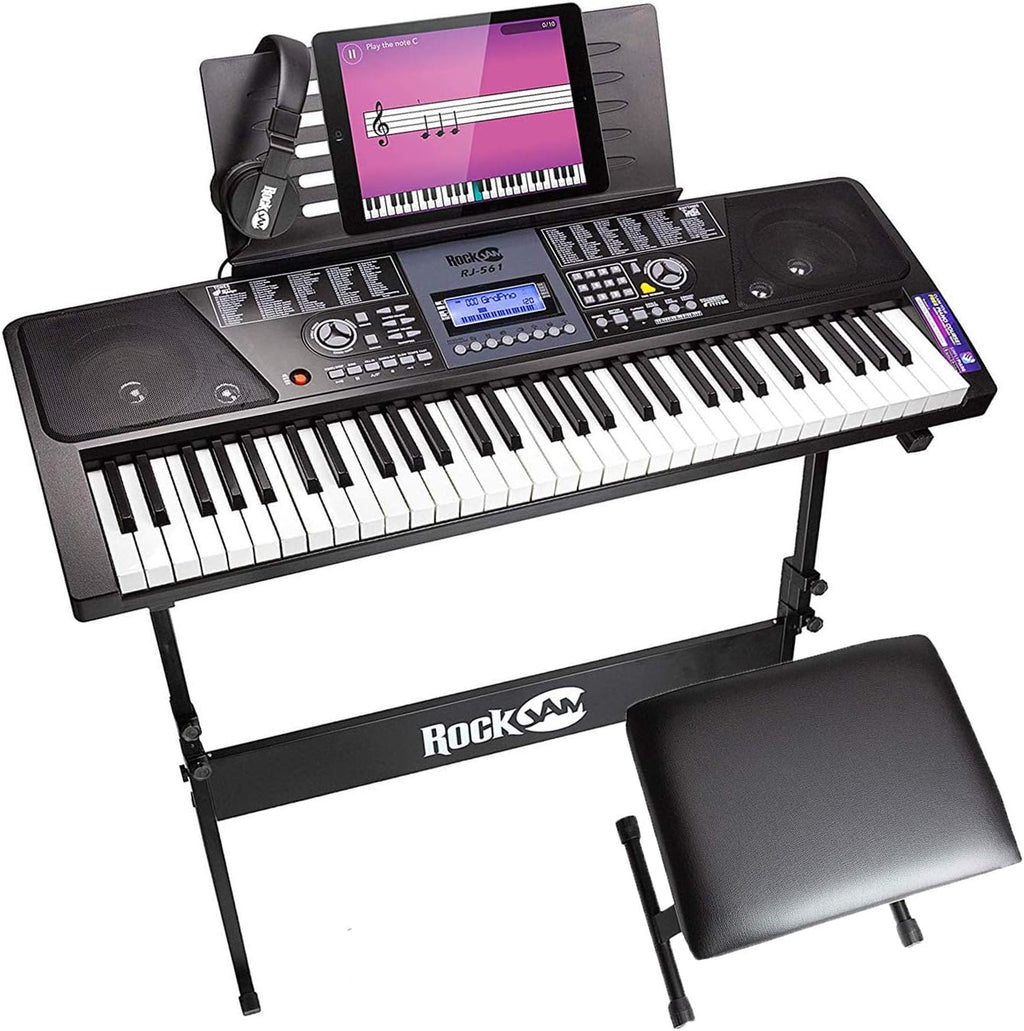 61 Key Keyboard Piano With Pitch Bend Kit, Keyboard Stand, Piano Bench, Headphones E392