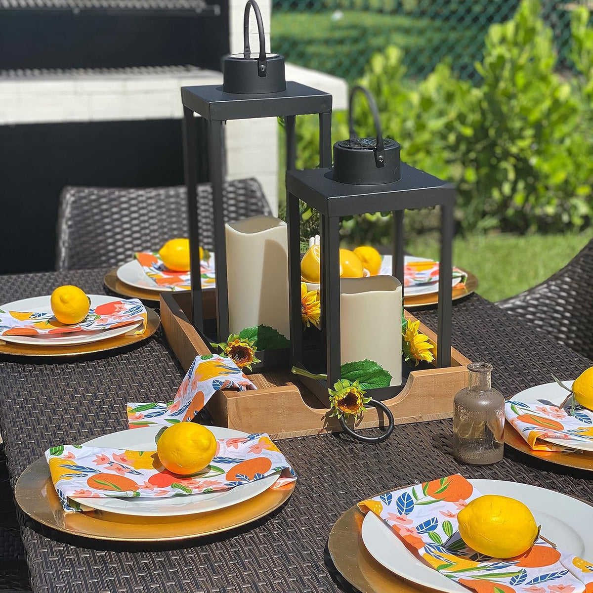 Large Outdoor Solar Lantern with Flameless Pillar Candle L558
