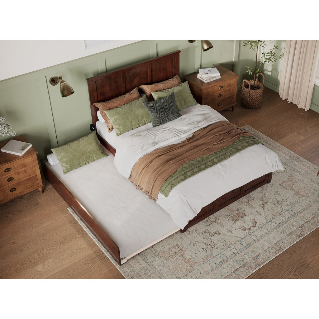Solid Wood Queen Bed with Twin XL Trundle in Walnut H8995