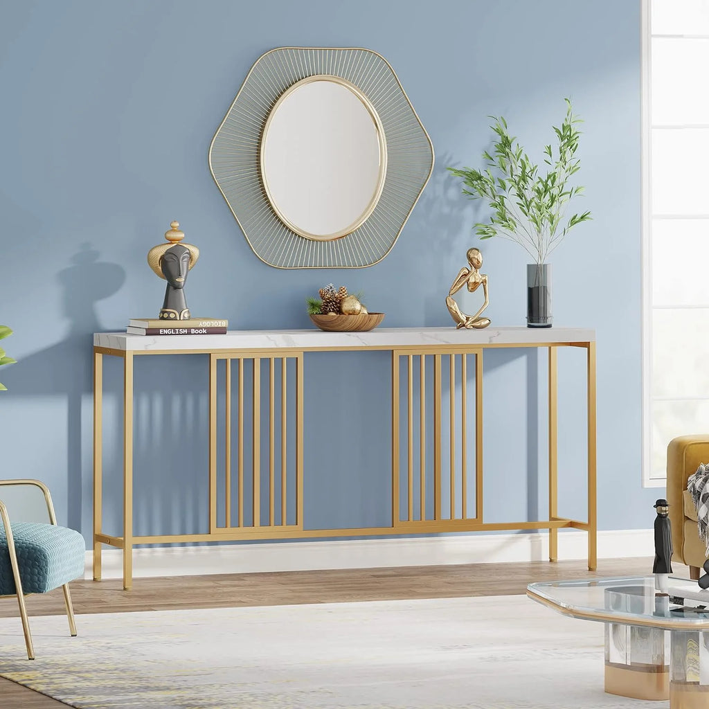 70.9 Inch Extra Long White and Gold Console Table C112445