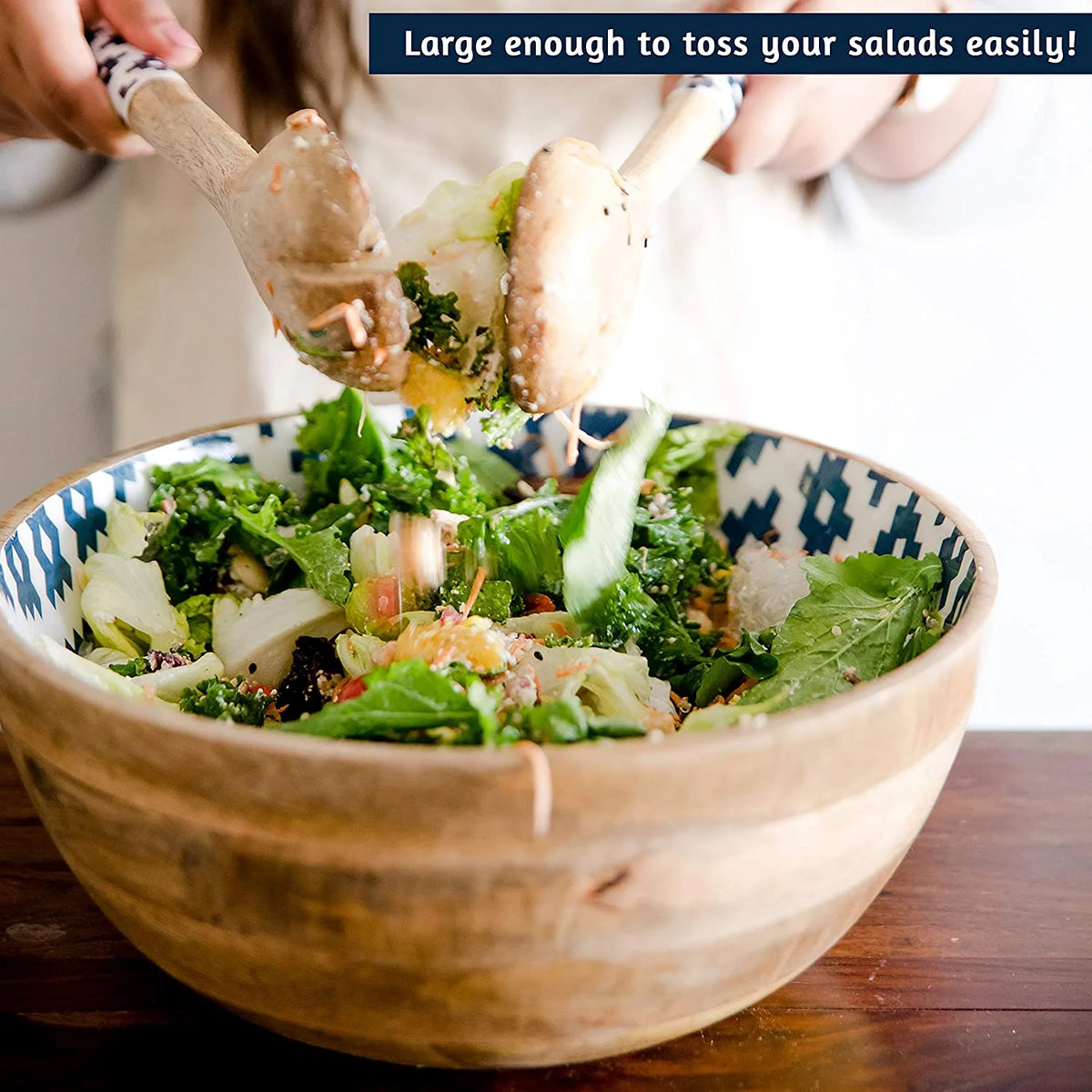 Mango Wood Salad Bowl with Serving Tongs Q9367