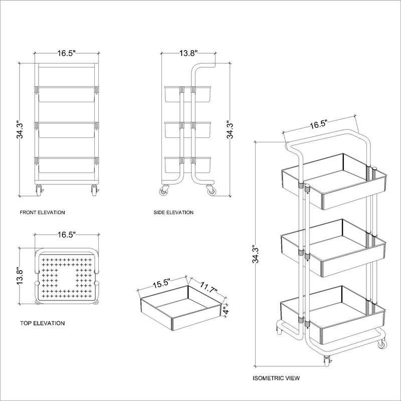 3 Tier Mobile Storage Caddy in Caramel P863