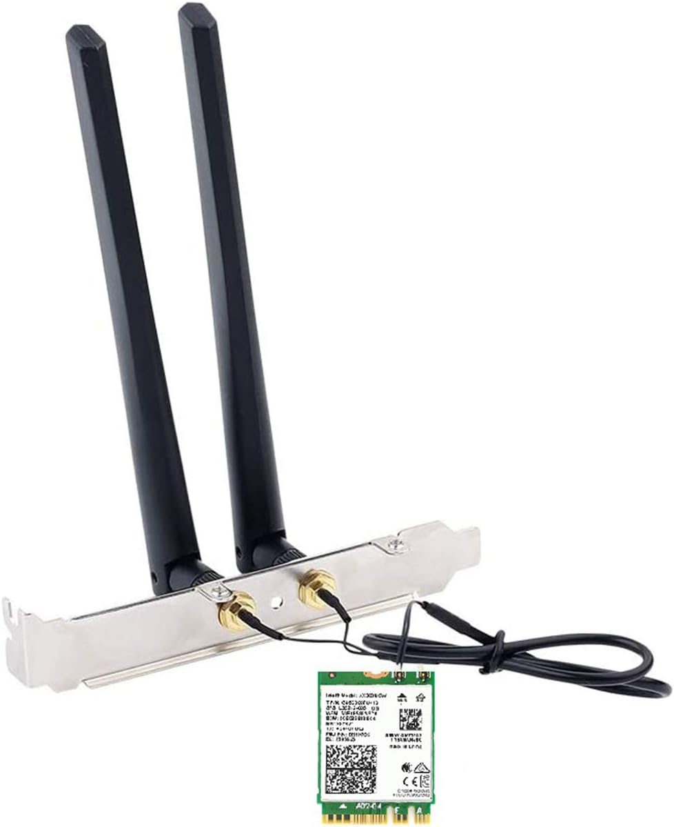 WiFi 6E Desktop Kit, AX210, 2230, 2x2 AX+BT 5.2, Tri-Band, RF Cable, 5dBi Antennas and Brackets Pack of 2 U899720