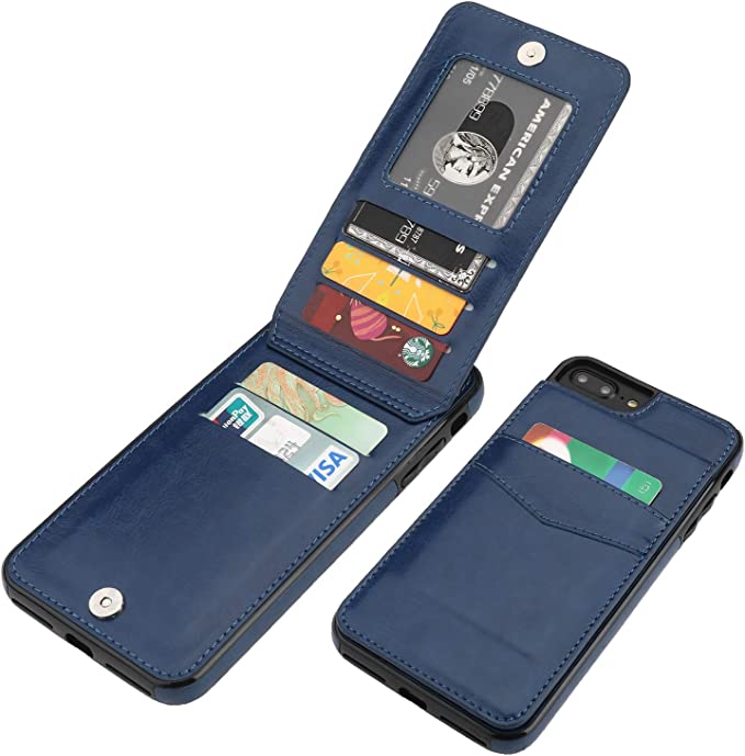Blue Leather Wallet Case for iPhone 7 Plus 8 Plus with Card Holder N78537