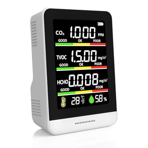 8-in-1 Air Quality Monitor with CO2, TVOC, HCHO, AQI, Temperature & Humidity A285685
