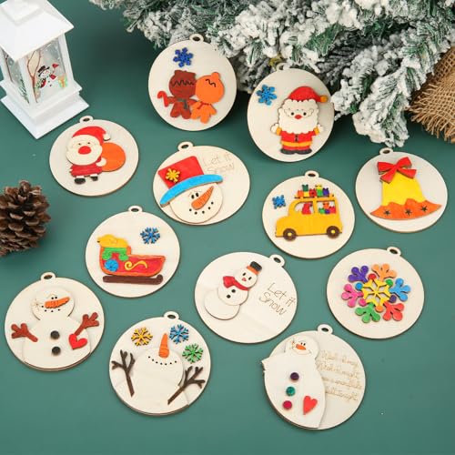 24 Pcs DIY Wooden Christmas Ornaments Painting Kit J33150