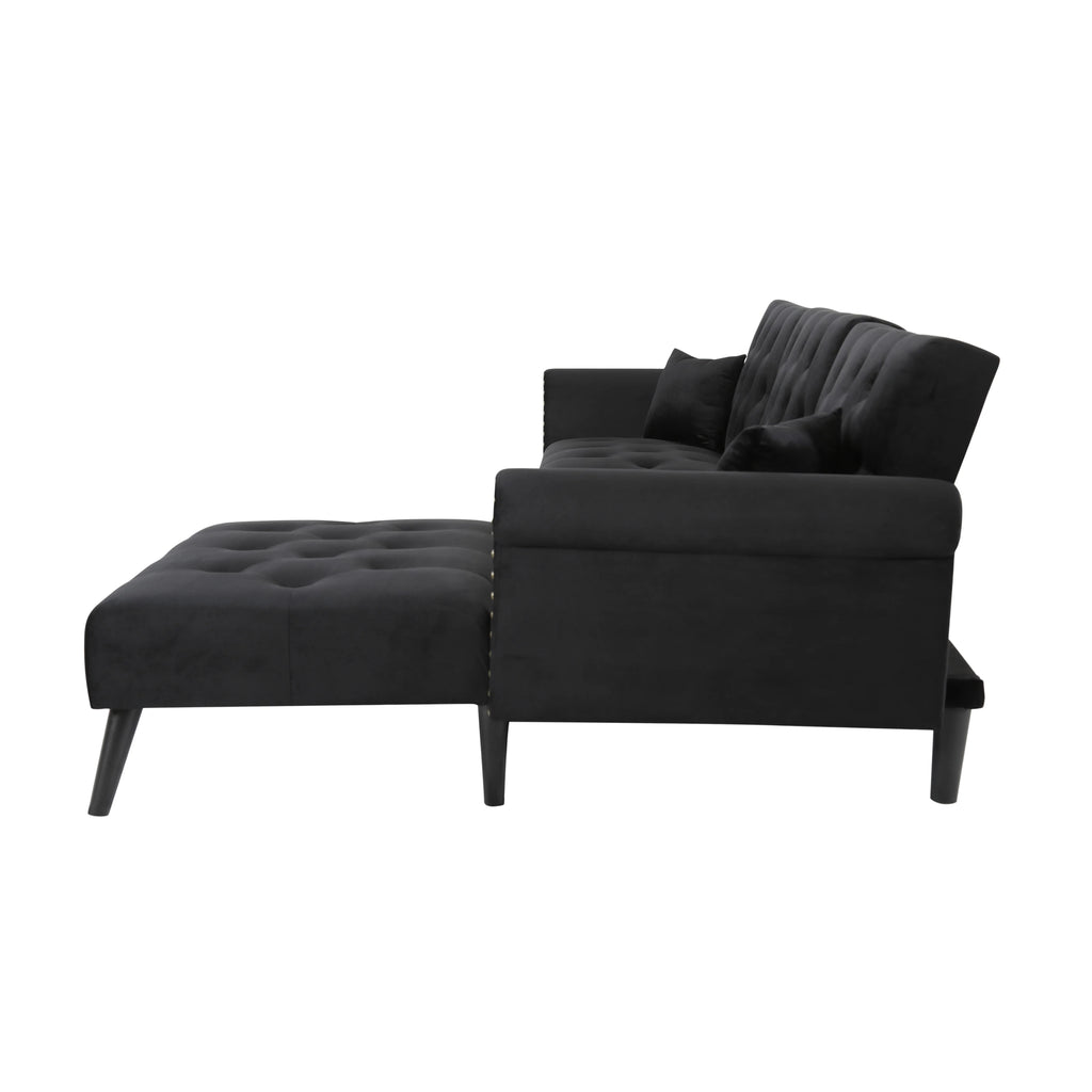 Black Velvet Sectional Sofa with Reversible Chaise R818