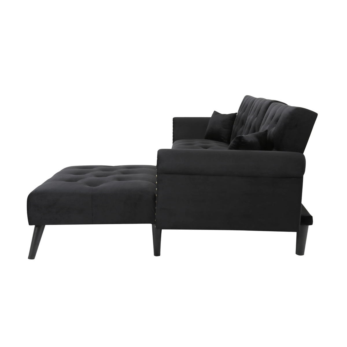 Black Velvet Sectional Sofa with Reversible Chaise R818