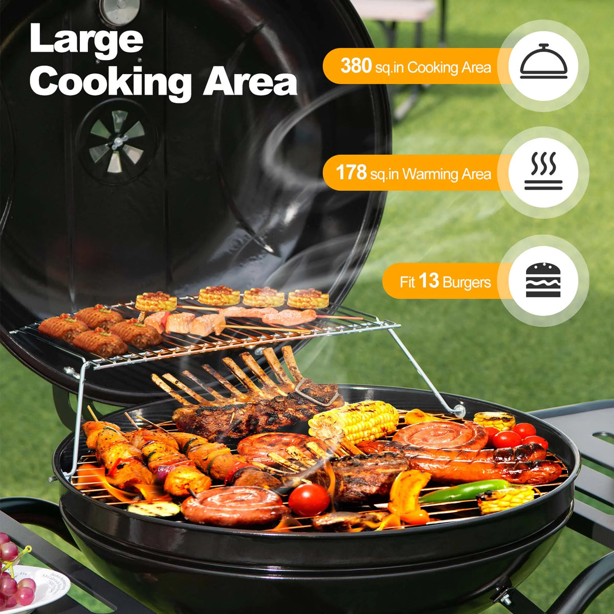 22 inch Charcoal BBQ Grill with Thermometer P8043