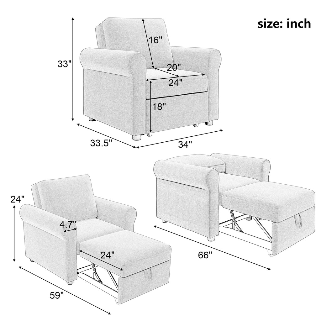 Dark Blue 3-in-1 Convertible Sofa Bed Chair N943