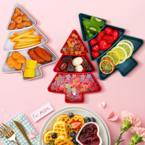 Red Green White Plastic Christmas Tree Snack Tray Set of 3 Z101160