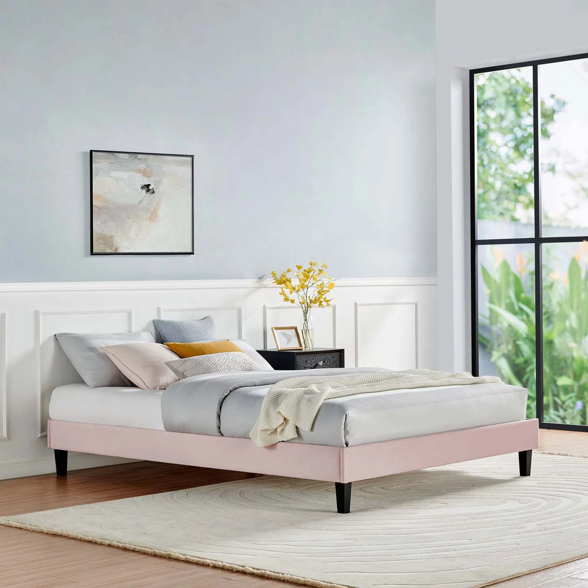 Queen Size Velvet Platform Bed Frame A8375