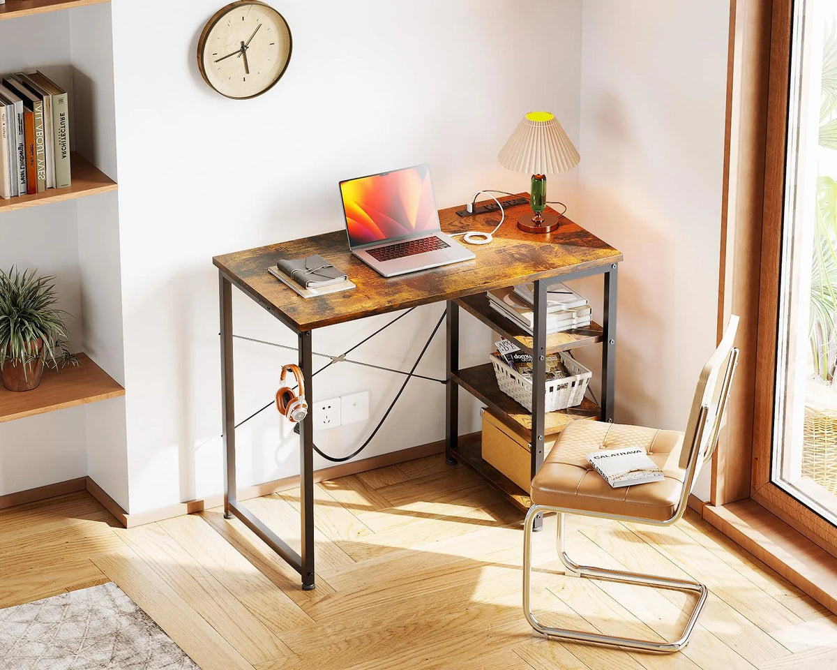 32 Inch Computer Desk with Power Outlet and Storage Shelf A501823