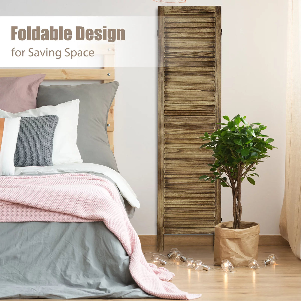 8 Panel Folding Room Divider Privacy Screen 5.6Ft Tall Brown C377584