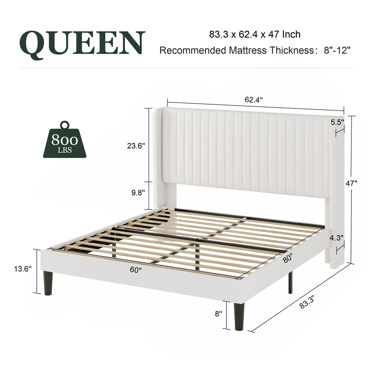 Queen Size Off-White Velvet Upholstered Bed Frame I5368