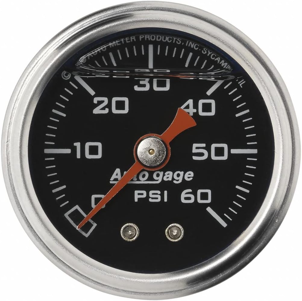 Fuel Pressure Gauge 1.5in Liquid Filled Mechanical 0-60 PSI Black Pack of 2 R743