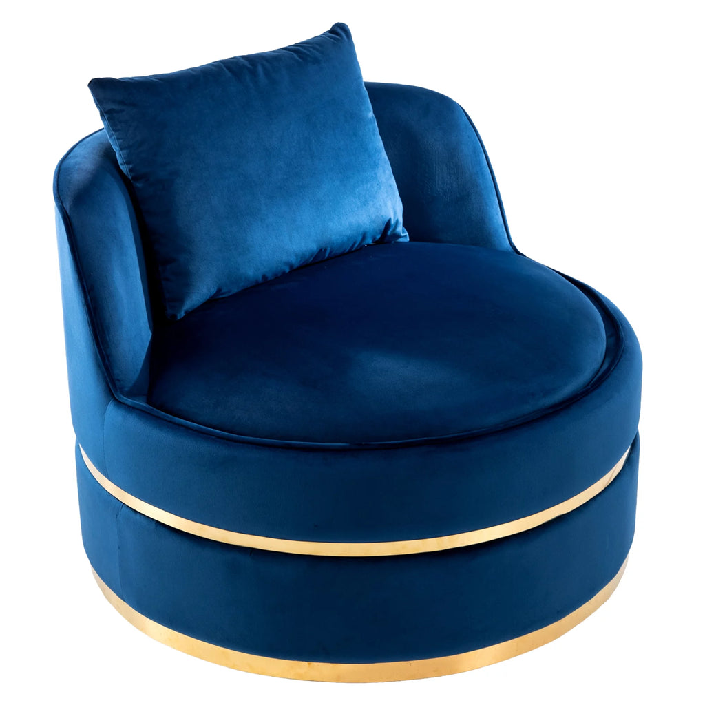 Blue Velvet Swivel Accent Barrel Chair with Seat Cushion R160