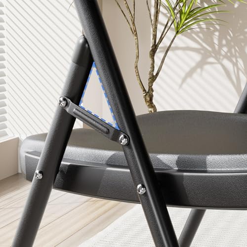 4 Pack Stackable Folding Chairs Plastic Seat Steel Frame Matte Black F790