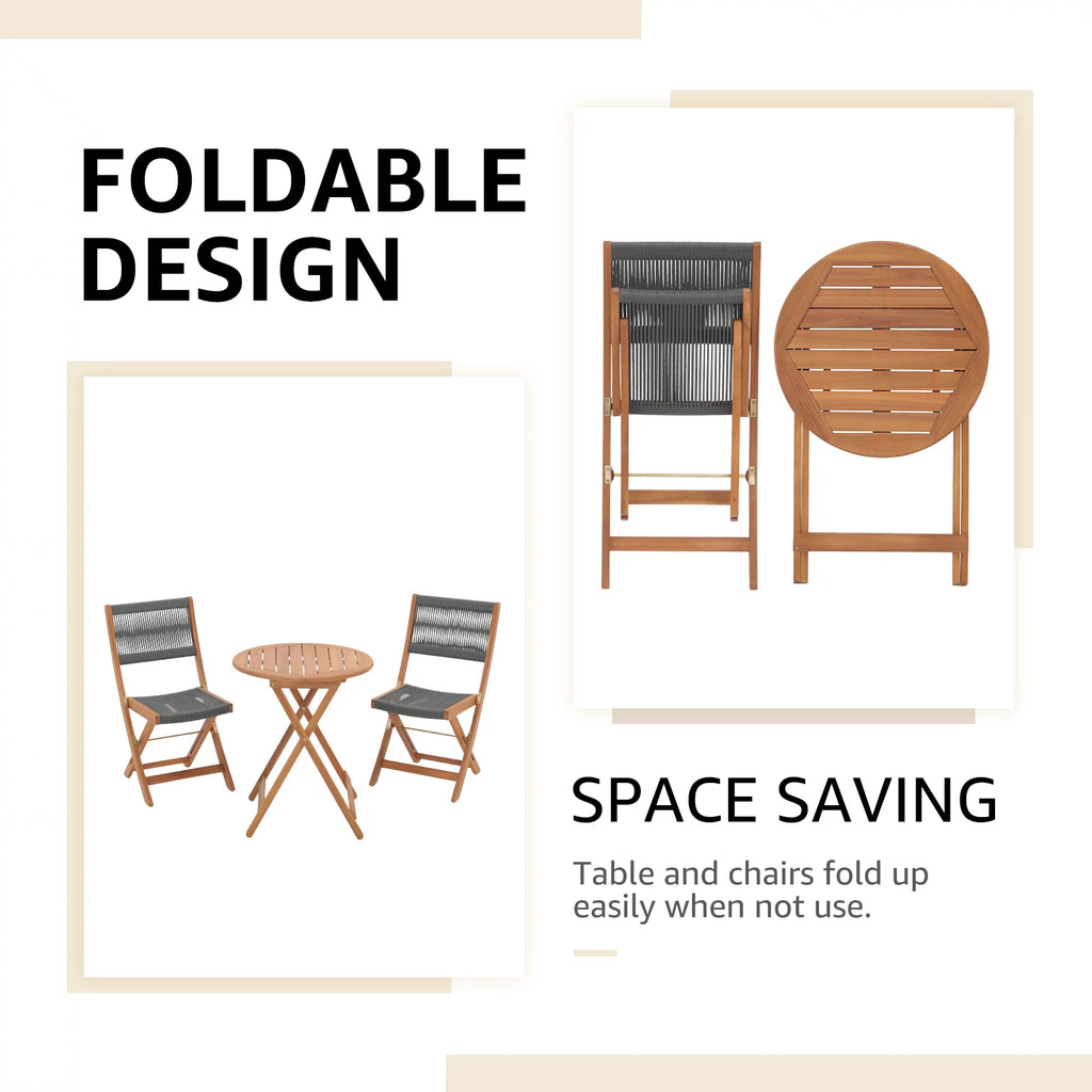 Acacia Wood Patio Bistro Set 3 Piece Gray L40936