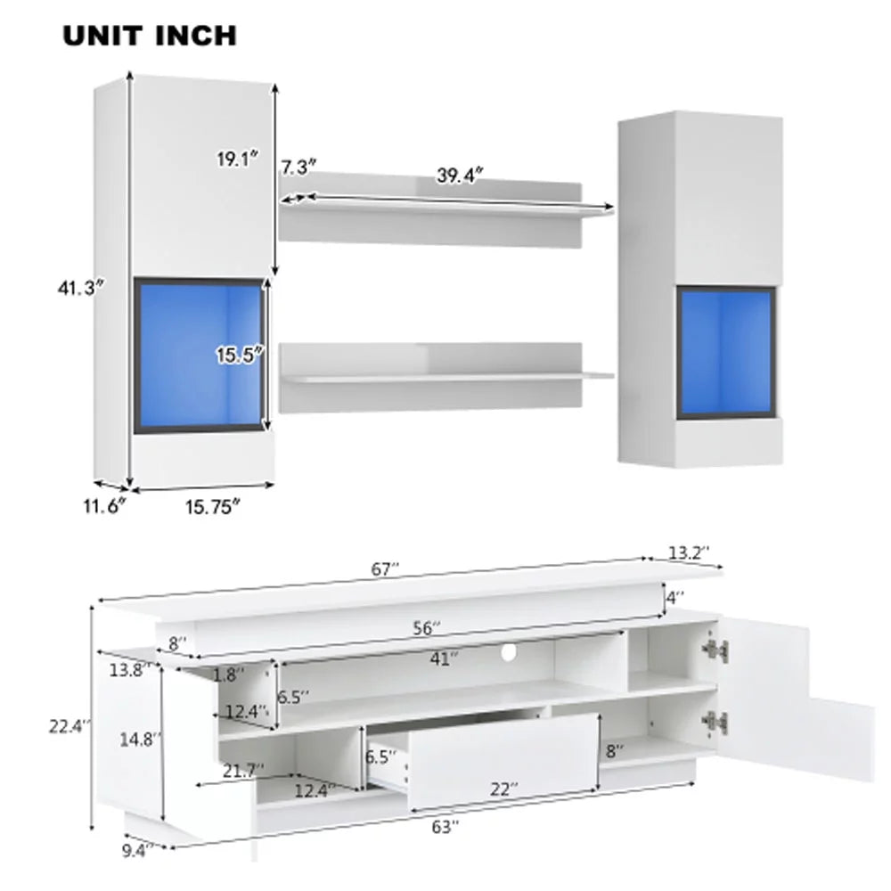 White 5 Pieces Wall Mounted Floating TV Stand Set E607083