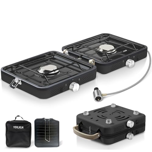 2-Burner Foldable Propane Camp Stove with Griddle and Carrying Bag V66086