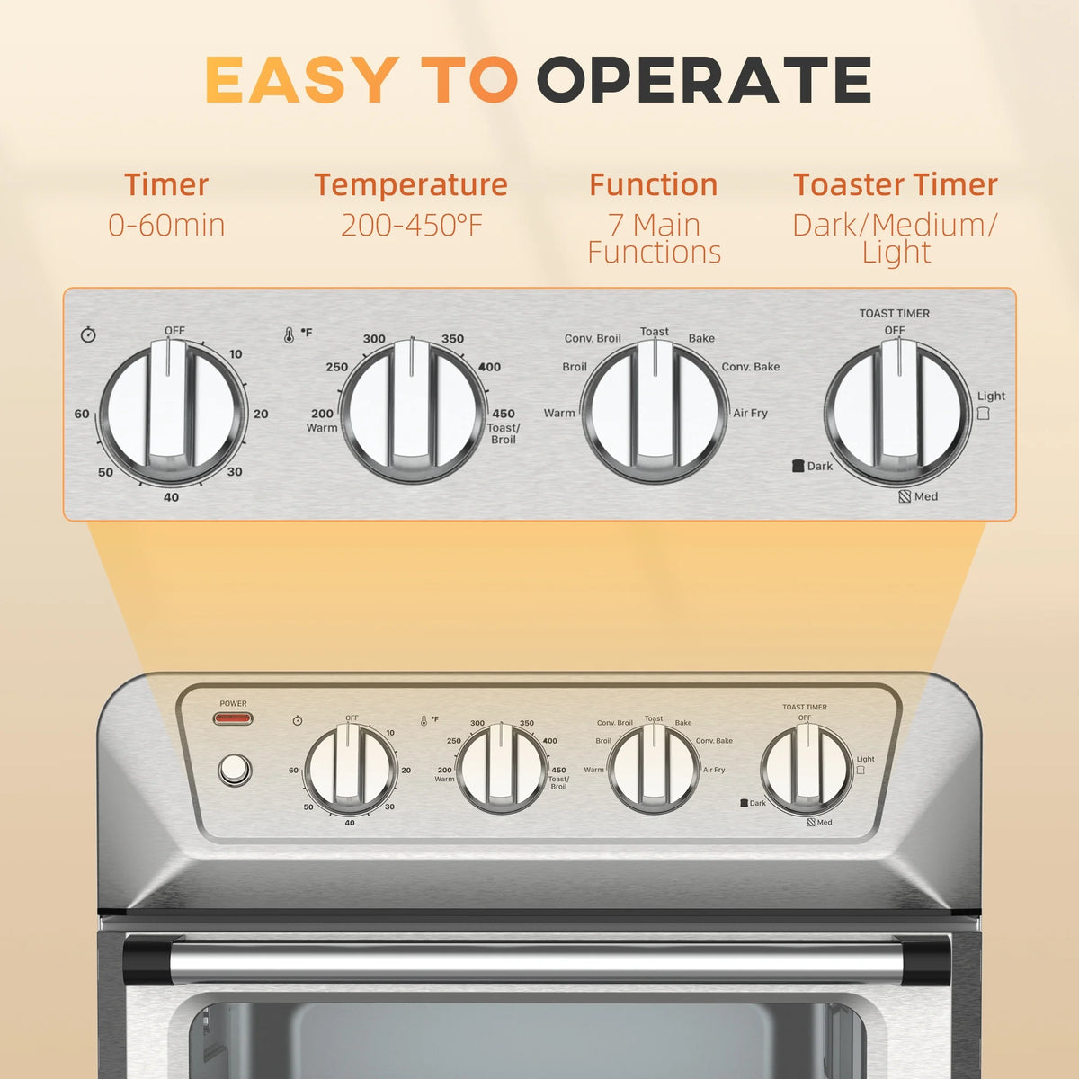 21QT 7-In-1 Convection Air Fryer Toaster Oven, 1800W Stainless Steel A347330