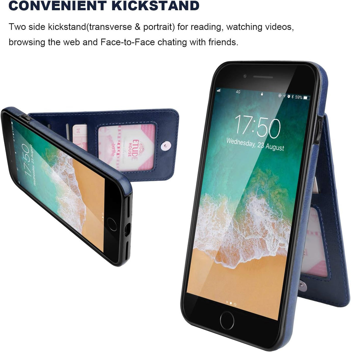 Blue Leather Wallet Case for iPhone 7 Plus 8 Plus with Card Holder N78537
