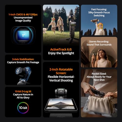 Vlogging Camera with 1'' CMOS & 4K/120fps Video, 3-Axis Stabilization, 2" Rotatable Touchscreen P7269