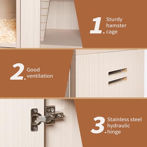 4-Tier Wooden Hamster Cage with Storage Cabinet, Openable Top, Acrylic Windows (Teak) S924154