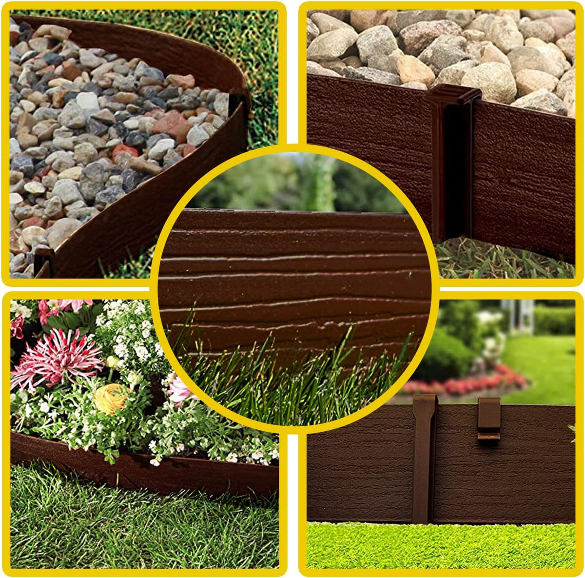 40 feet Length 5 inch Height 12 Stakes Included Wood Grain Garden Borders Brown L9734