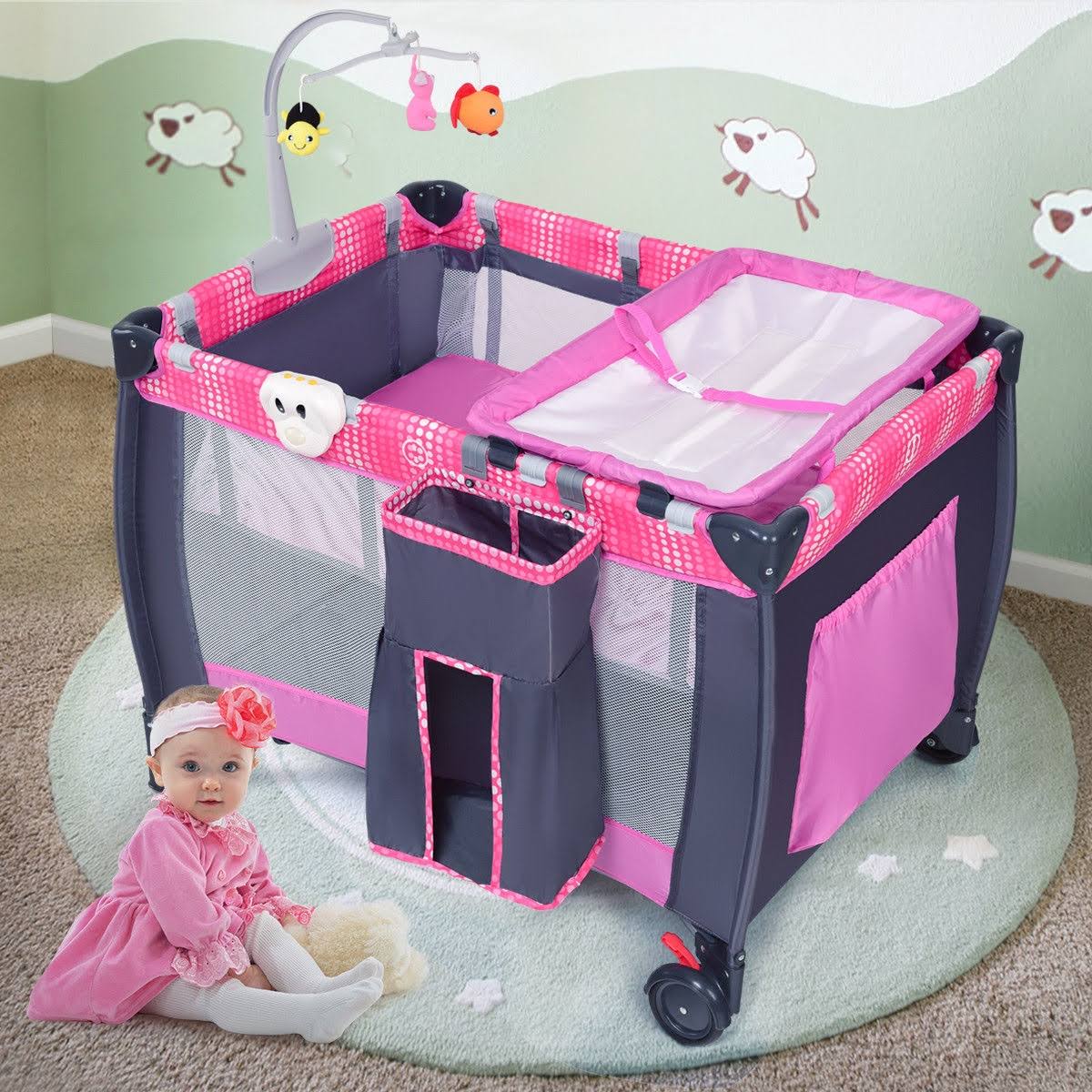 Foldable Travel Baby Crib Playpen Bassinet with Carry Bag R866684