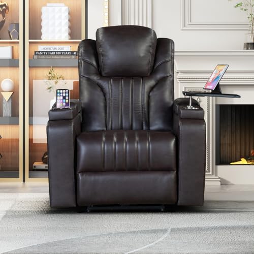 Brown Power Recliner with Power Adjustable Headrest, Wireless Charging Device, USB Port, Storage Arms, Cup Holder and Swivel Tray Table T954625
