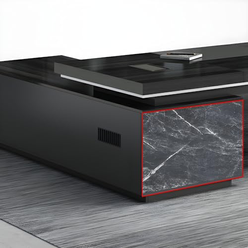 Black L-Shaped Executive Desk with Drawers 79" L x 63" W x 29.5" H Right Hand Return J14720