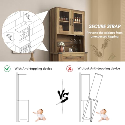 72 inch Tall Kitchen Pantry Cabinet Storage Hutch with Countertop and Doors B176073
