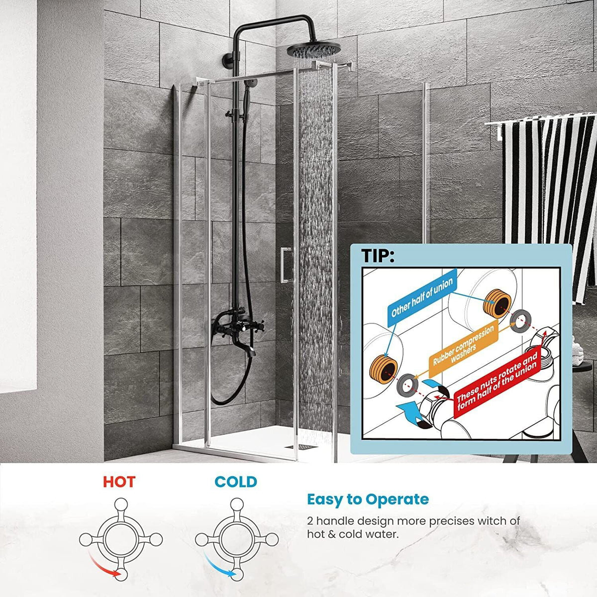 Oil Rubbed Bronze Exposed Shower Faucet Set 8" Rain Head T837