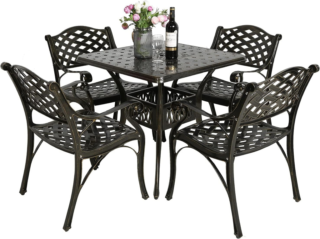 5-Piece Cast Aluminum Patio Dining Set with Umbrella Hole B15462