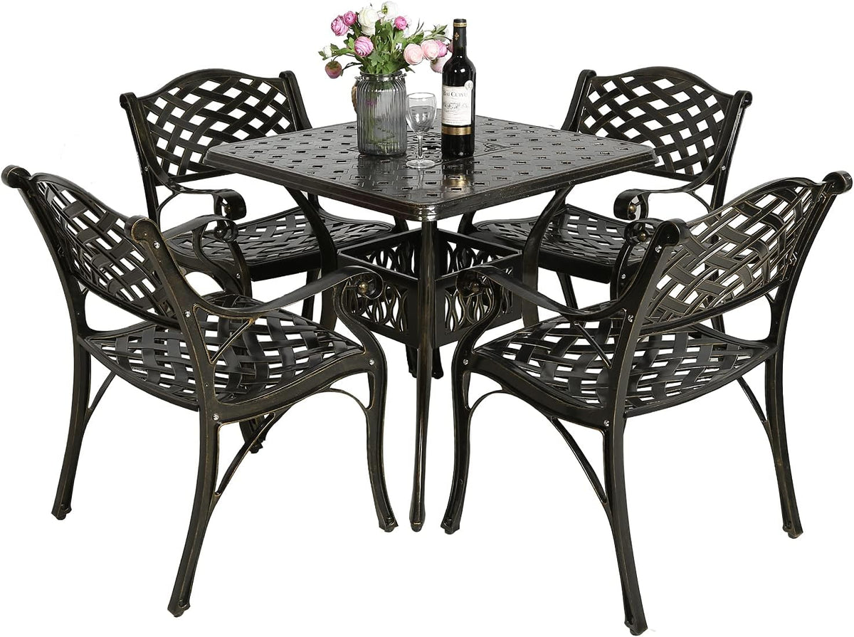 5-Piece Cast Aluminum Patio Dining Set with Umbrella Hole B15462