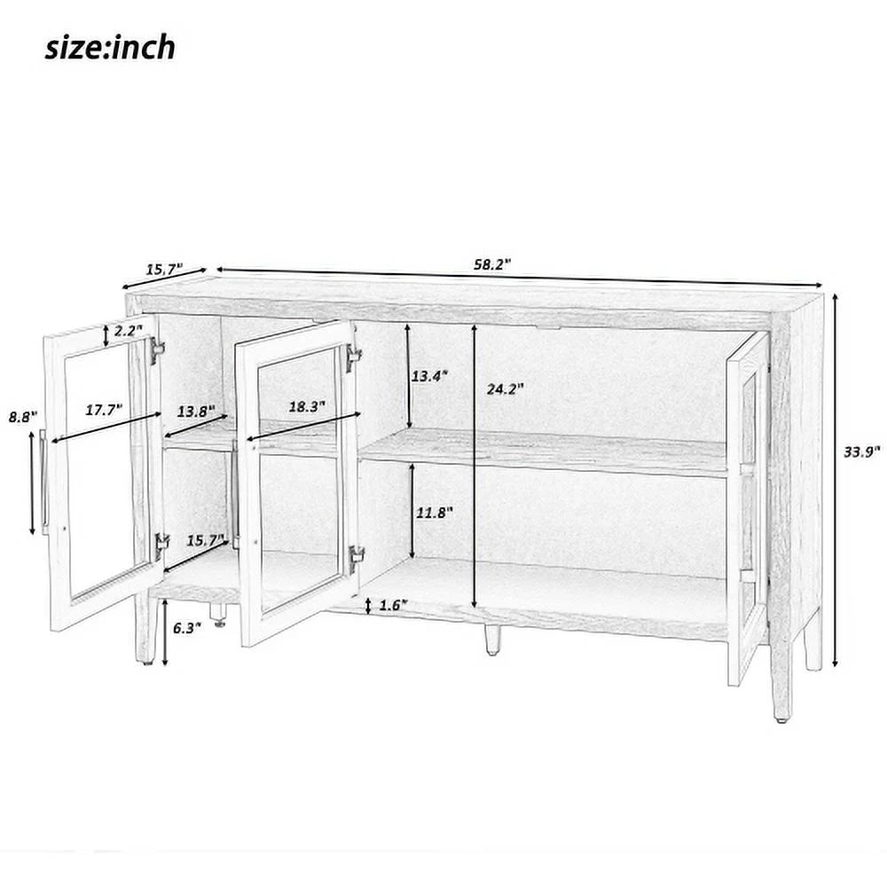Wood Storage Cabinet with Three Tempered Glass Doors and Adjustable Shelf, Gray G903