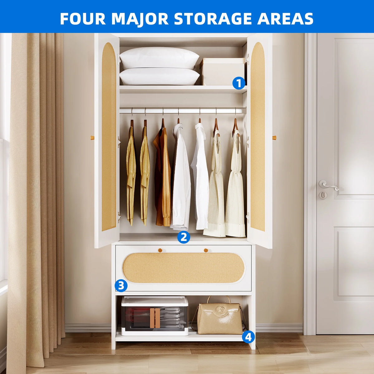 Natural Rattan Armoire Wardrobe Closet Cabinet with 2 Doors R823833