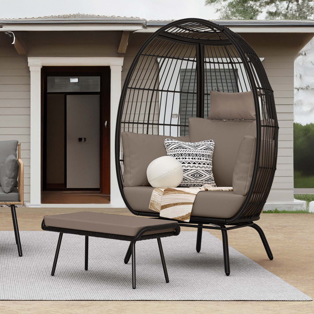Wicker Egg Chair with Ottoman, Stand, Cushions K79232