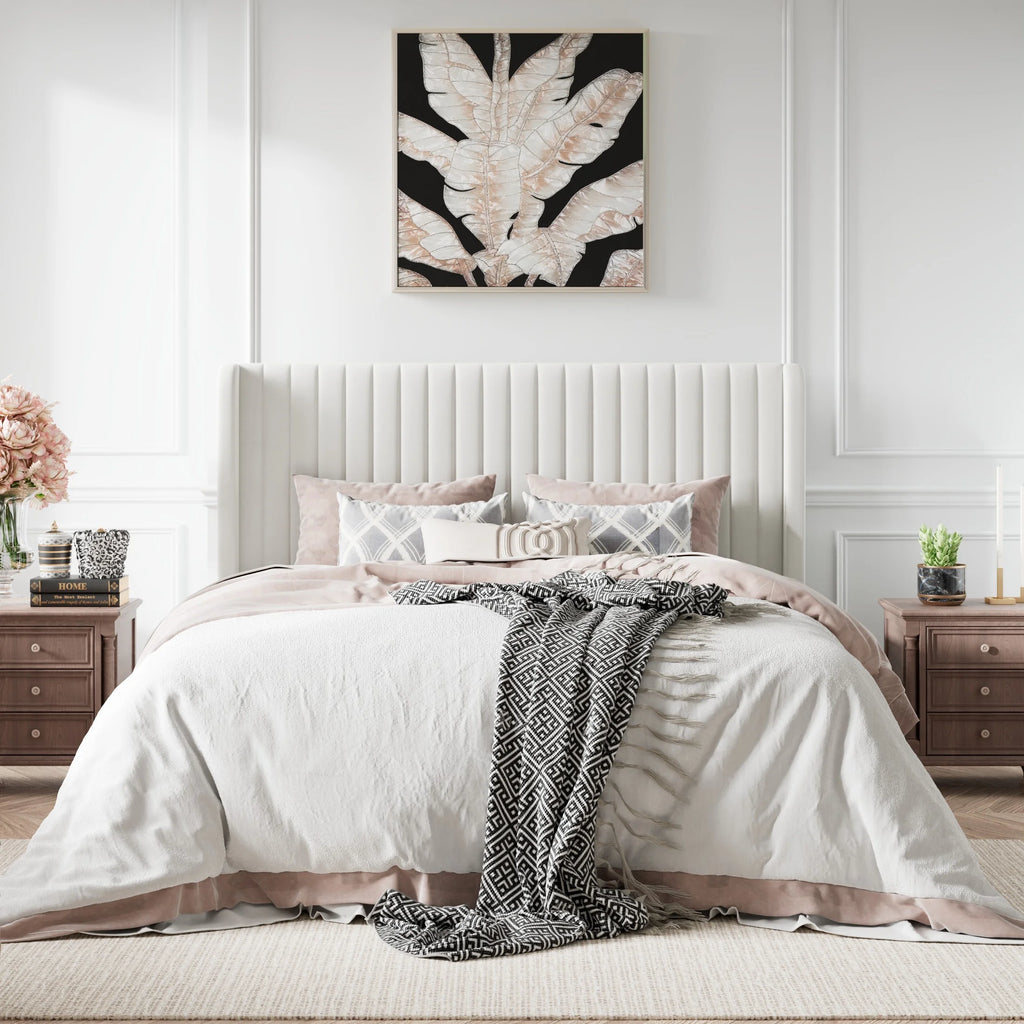 Queen Size Off-White Velvet Upholstered Bed Frame I5368