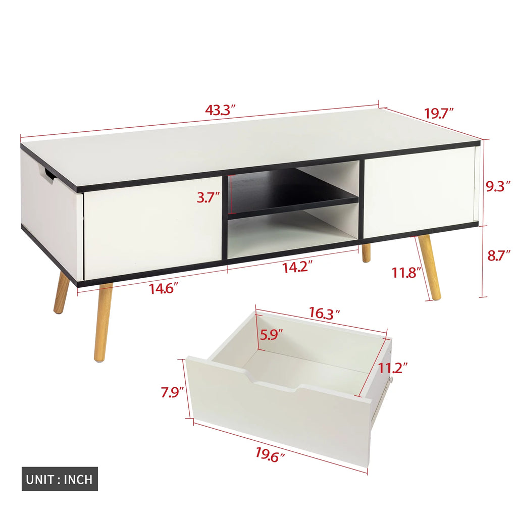 Modern Coffee Table with Storage Wooden Center Table, White O8145
