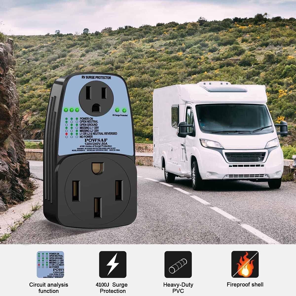 4100 Joules RV Surge Protector with 50 Amp Male to 50 Amp Female and 15 Amp Female S2161