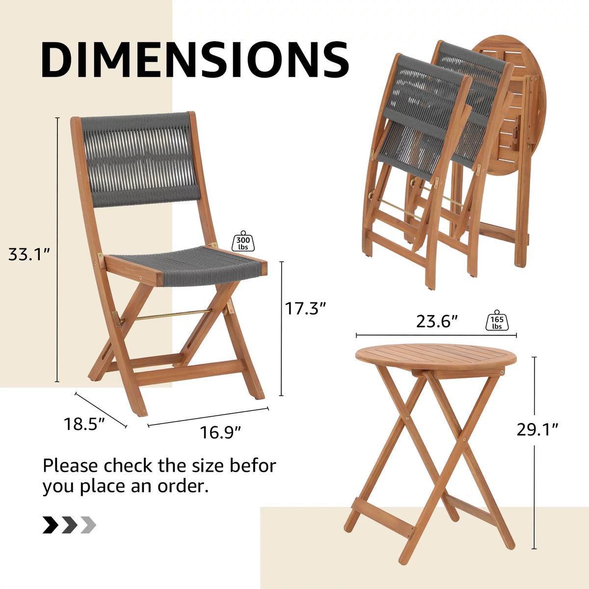 Acacia Wood Patio Bistro Set 3 Piece Gray L40936