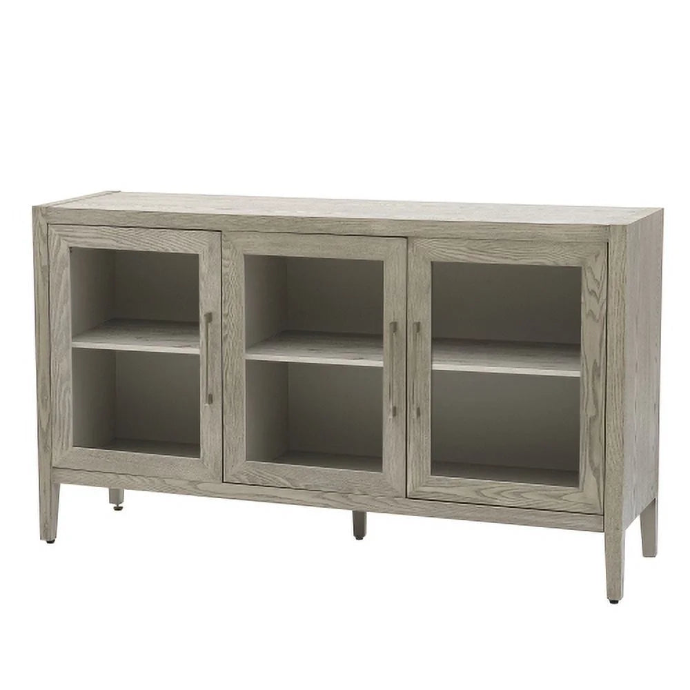 Wood Storage Cabinet with Three Tempered Glass Doors and Adjustable Shelf, Gray G903